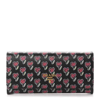 Prada Vitello Move Love Continental Flap Travel Wallet Black 2 of 9