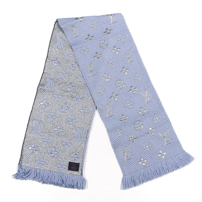 Louis Vuitton Wool Silk Logomania Shine Scarf Blue 2 of 3