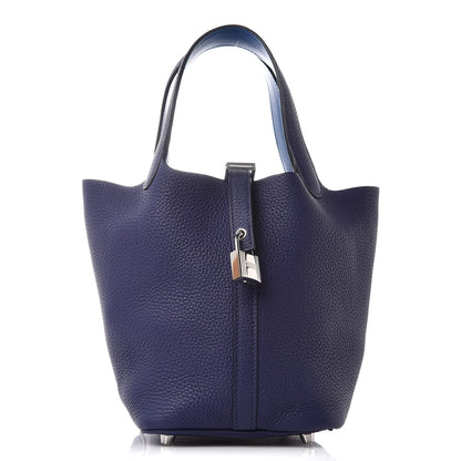Hermes Taurillon Clemence Picotin Lock 18 PM Bleu Enrce Bleu Zellige 1 of 8