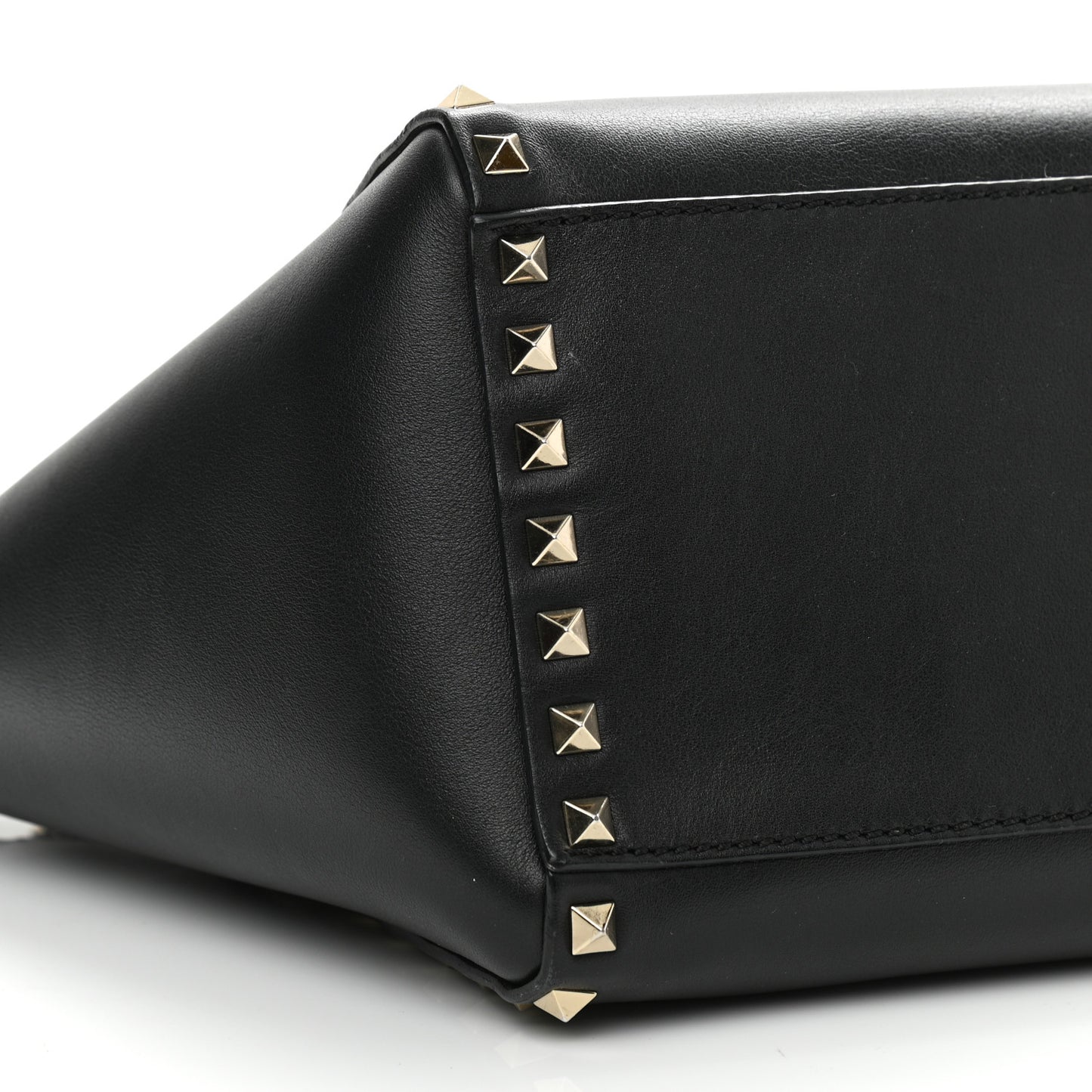 Vitello Small Rockstud Double Handle Tote Black