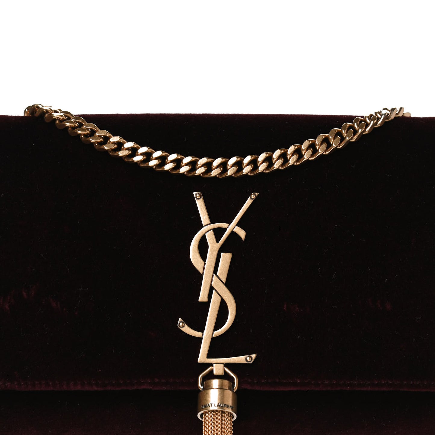Velvet Small Classic Monogram Kate Tassel Satchel Burgundy