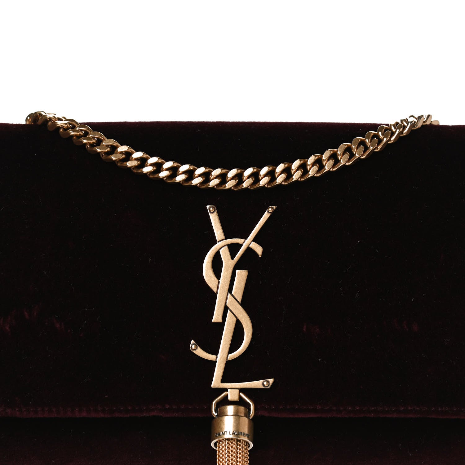 Saint Laurent Velvet Small Classic Monogram Kate Tassel Satchel Burgundy 13 of 14