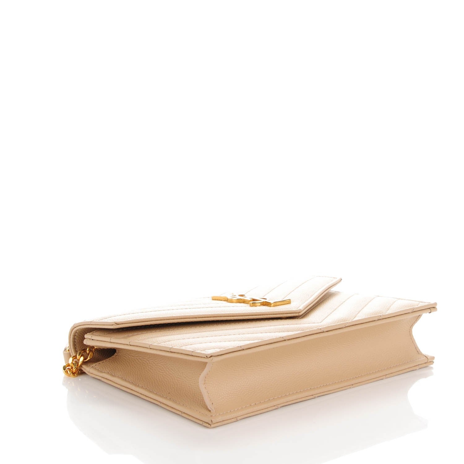 Saint Laurent Grain De Poudre Matelasse Chevron Monogram Envelope Chain Wallet Nude Powder 4 of 7
