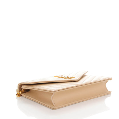 Saint Laurent Grain De Poudre Matelasse Chevron Monogram Envelope Chain Wallet Nude Powder 4 of 7