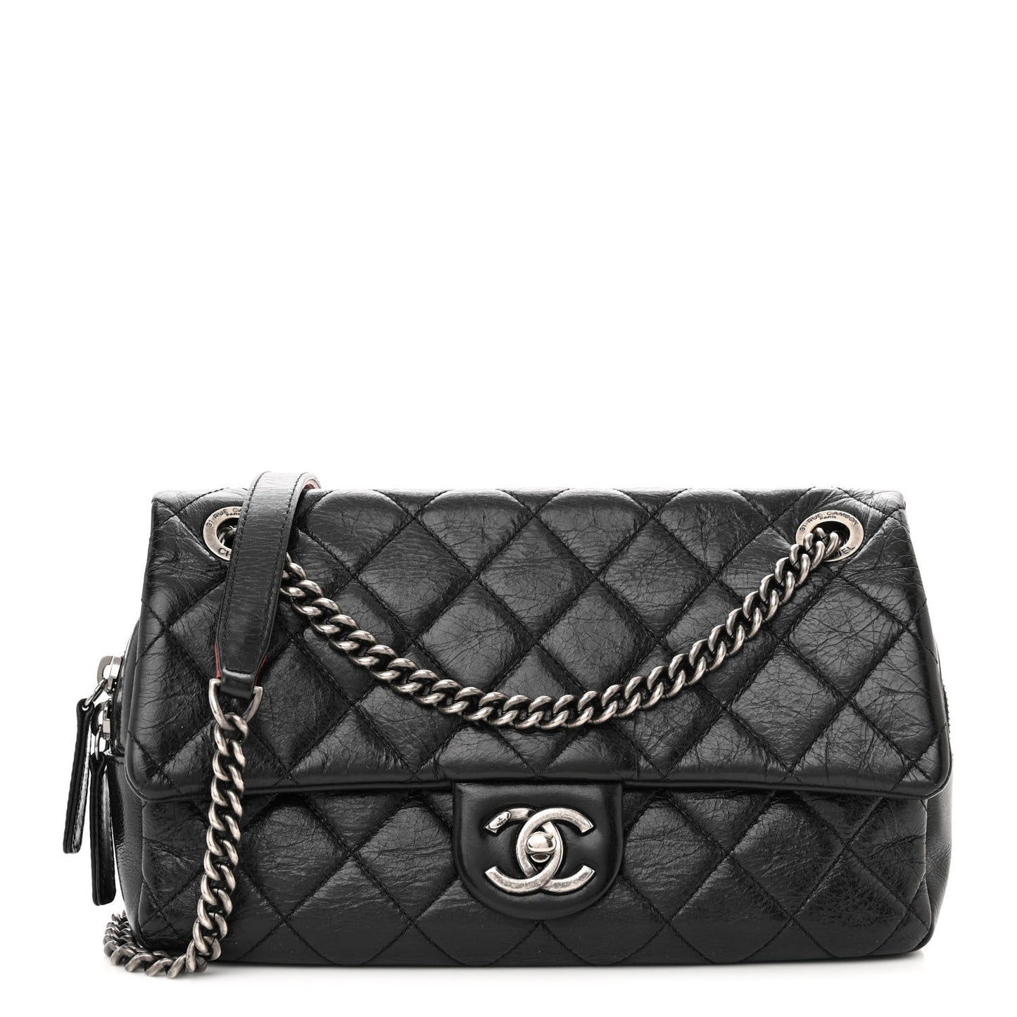 Glazed Calfskin Quilted Medium Duo Color Flap Black