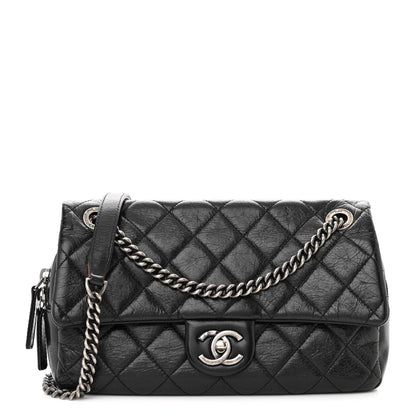 Chanel Glazed Calfskin Quilted Medium Duo Color Flap Black 1 of 10