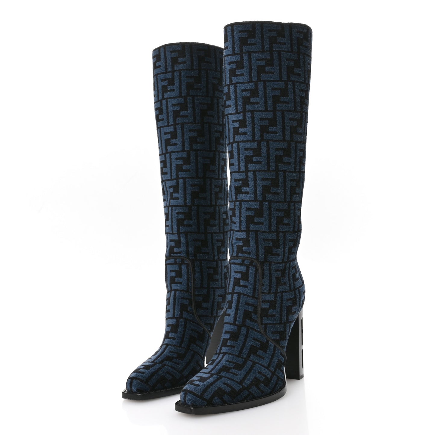 Chenille Jacquard FF 110mm Knee Boots 38 Black Blue