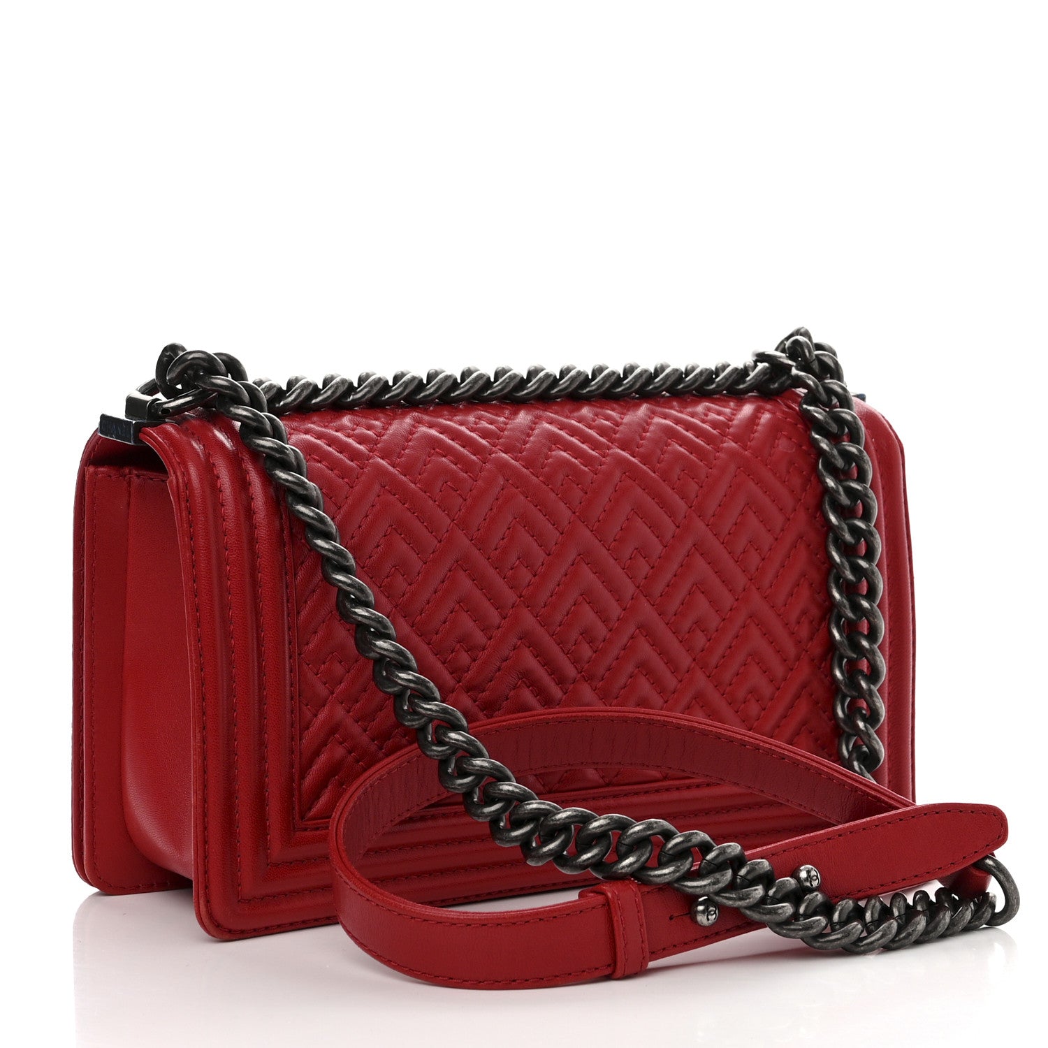 Chanel Lambskin Geometric Chevron Quilted Medium Boy Flap Red 3 of 10