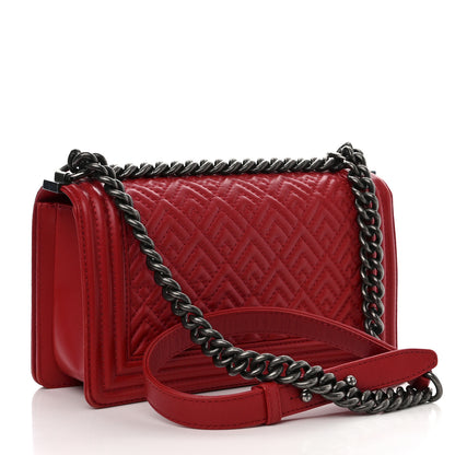 Chanel Lambskin Geometric Chevron Quilted Medium Boy Flap Red 3 of 10
