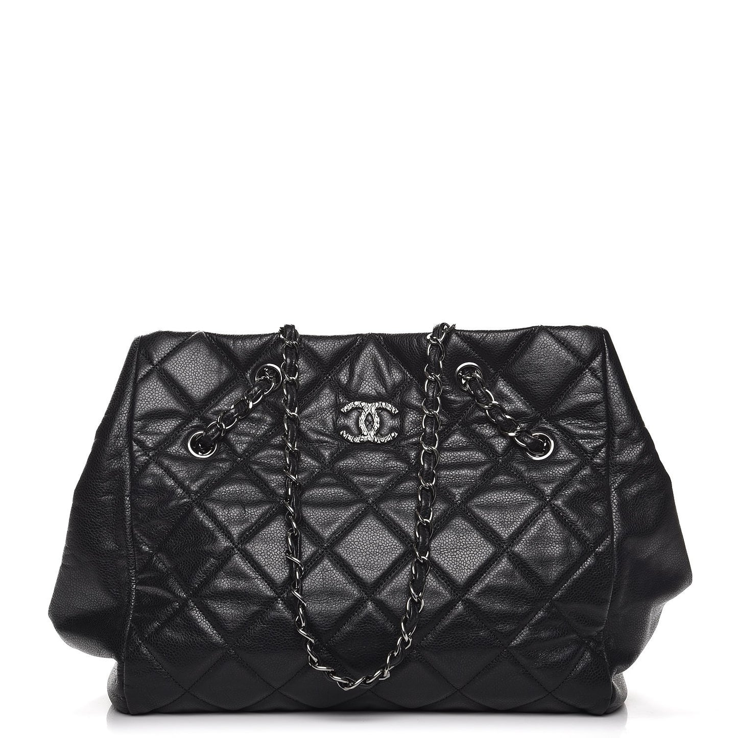 Soft Caviar Quilted Large Cells Tote Black