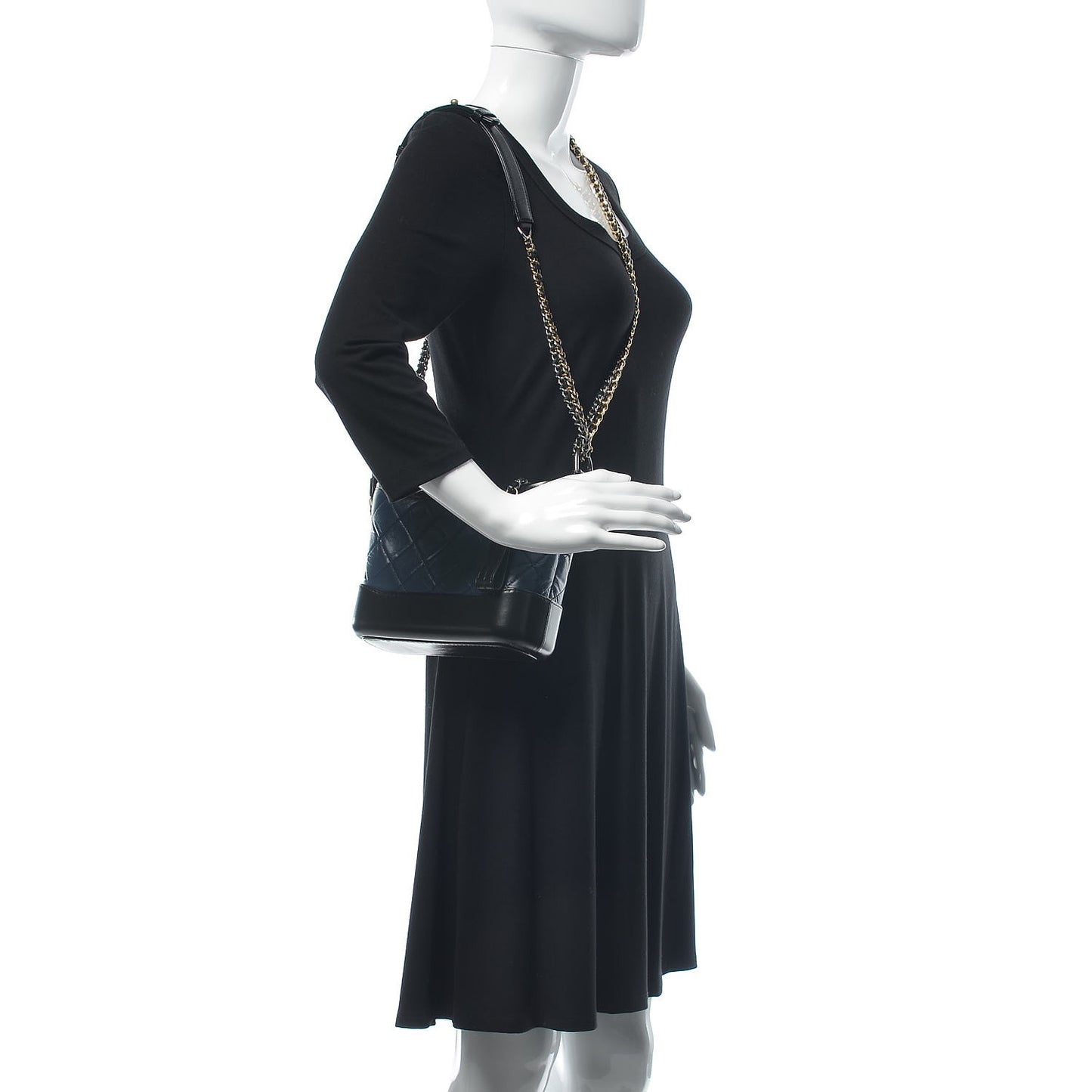 Aged Calfskin Quilted Small Gabrielle Hobo Navy Black