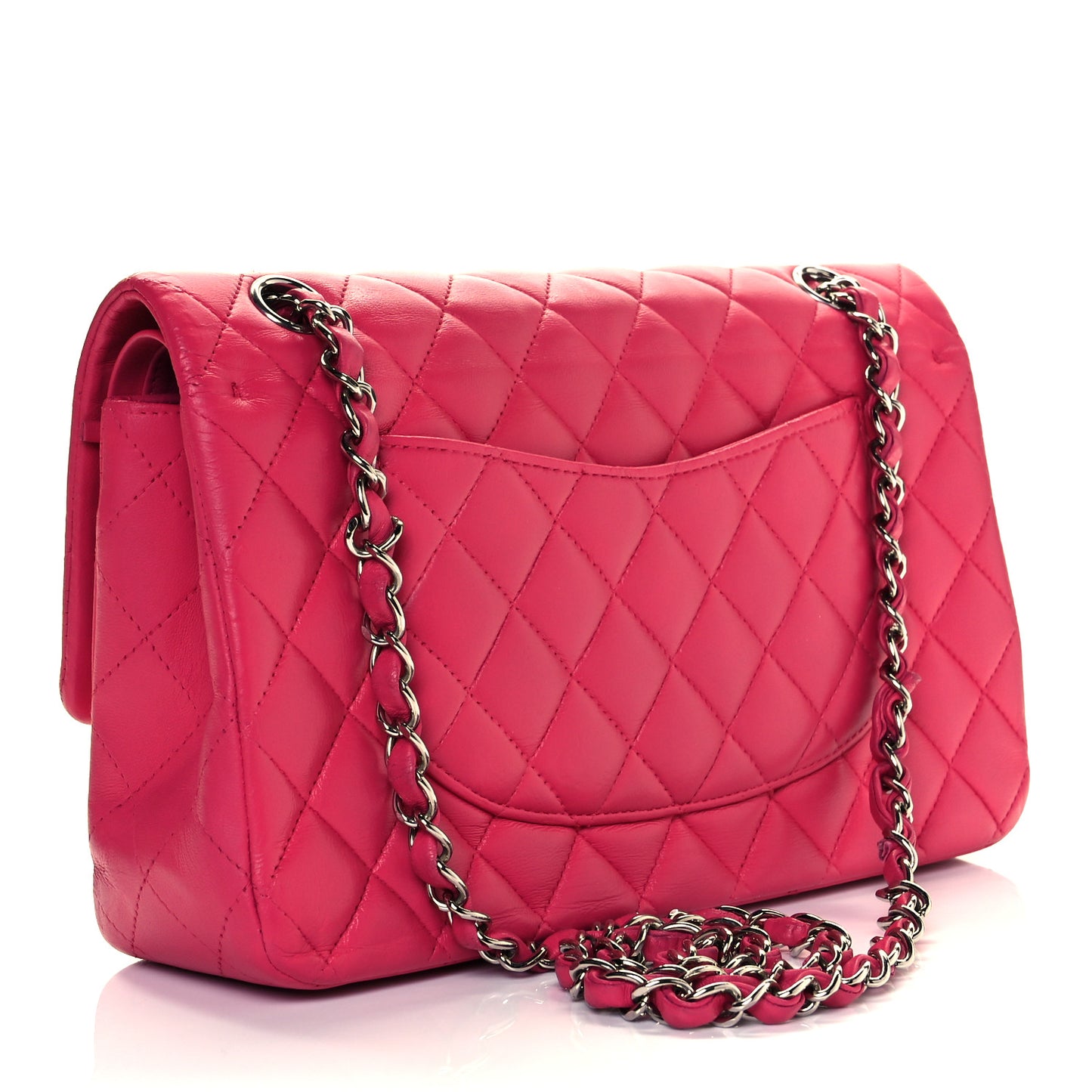 Lambskin Quilted Medium Double Flap Dark Pink