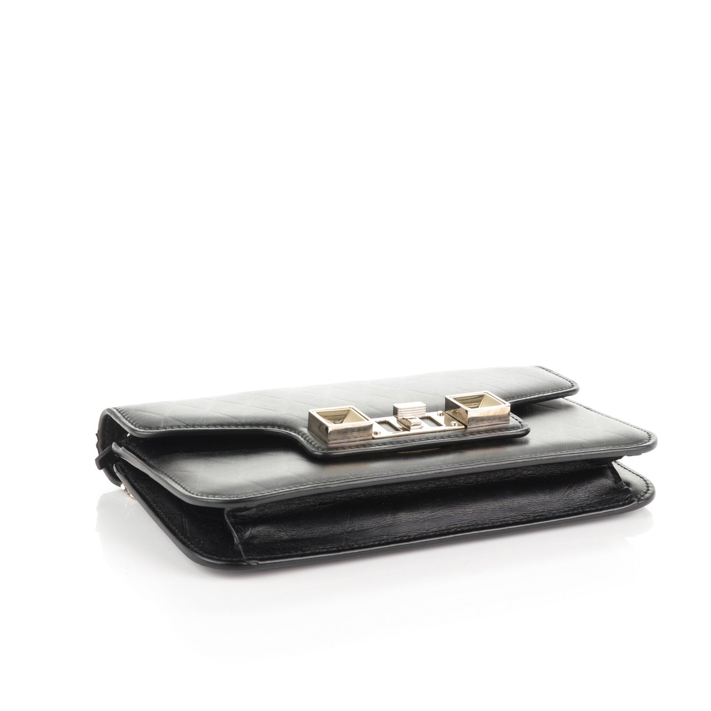 Calfskin Embossed Crosshatch PS11 Chain Wallet Black