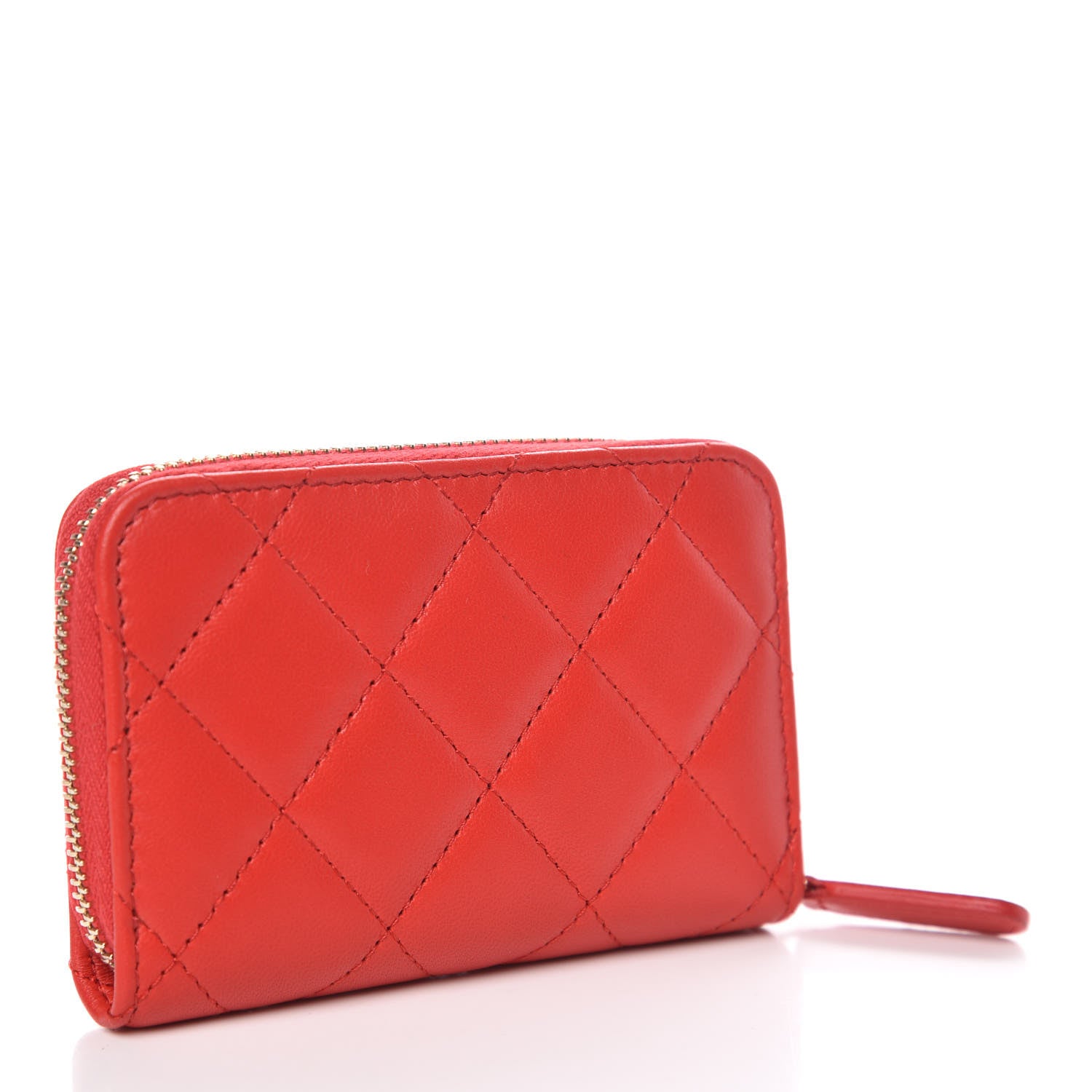 Chanel Lambskin Quilted Camellia Zip Coin Purse Red 3 of 8