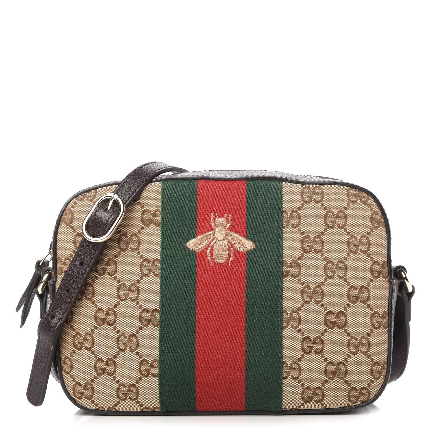 Gucci GG Supreme Monogram Web Small Webby Bee Shoulder Bag Dark Brown 1 of 10