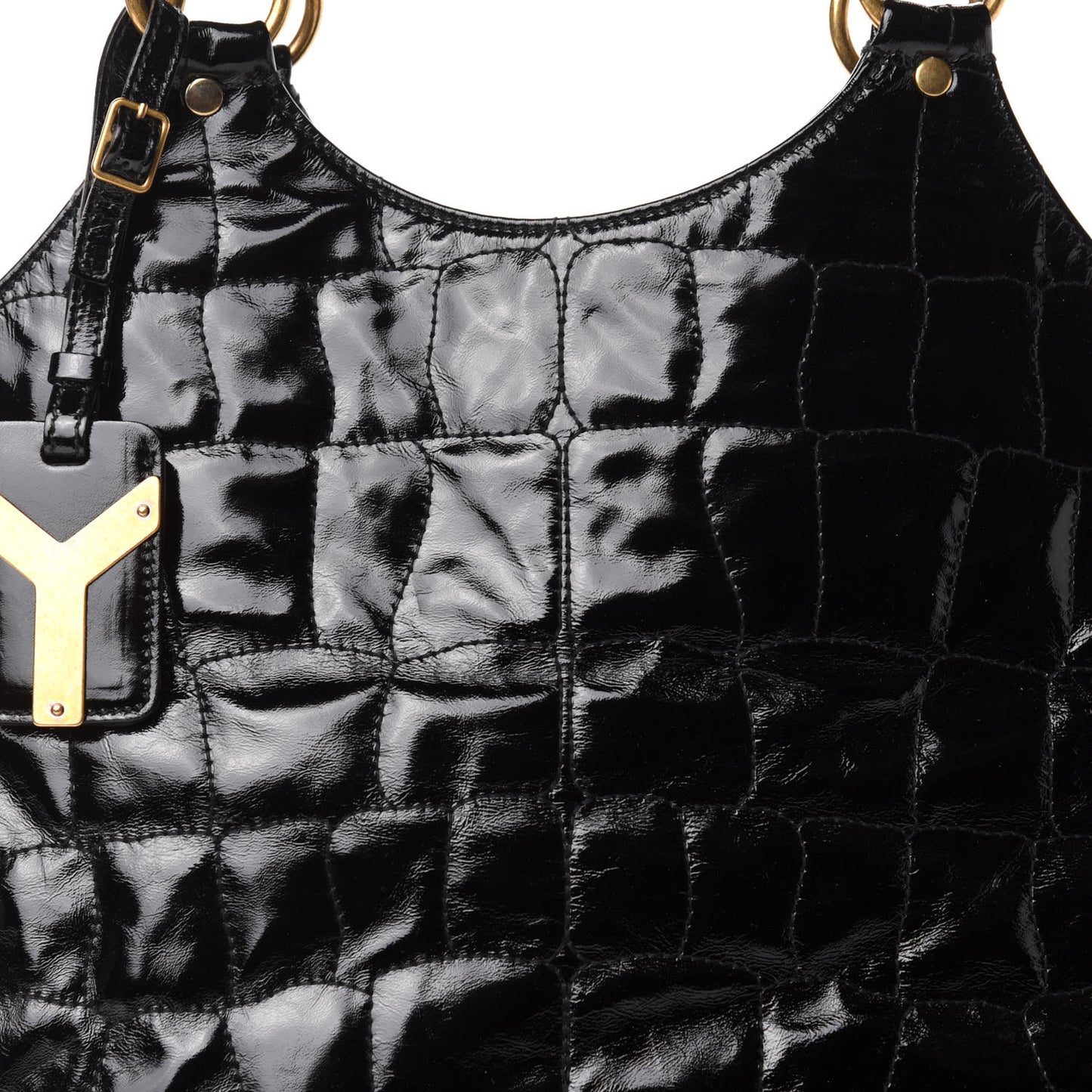 Patent Crocodile Embossed Tribute Tote Black