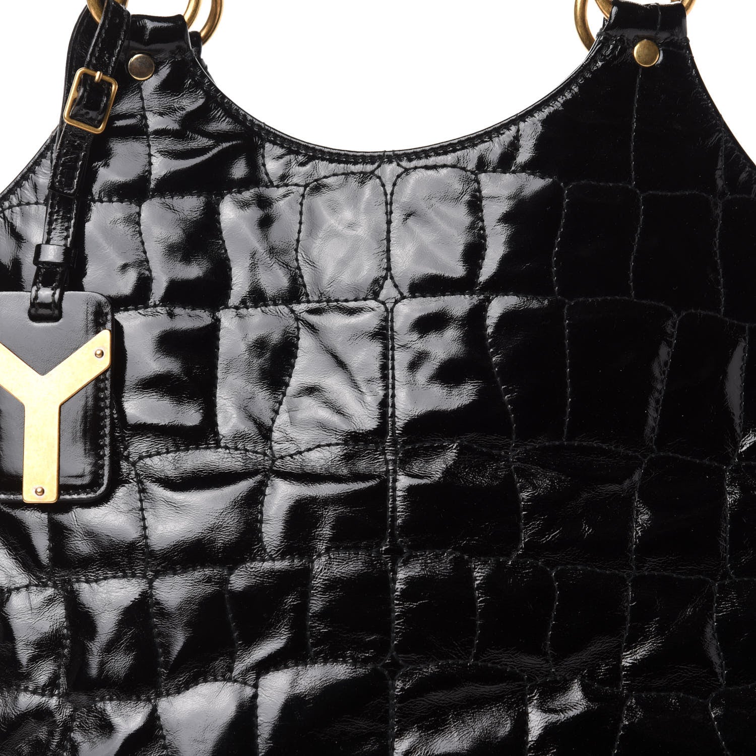 Saint Laurent Patent Crocodile Embossed Tribute Tote Black 14 of 14