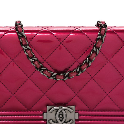Chanel Metallic Patent Calfskin Quilted Boy Wallet On Chain WOC Fuchsia 9 of 13