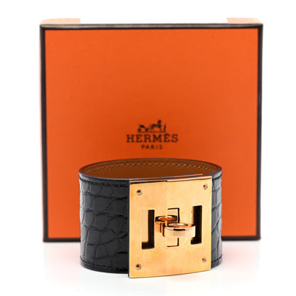Hermes Shiny Alligator Kelly Dog Bracelet T1 Black 7 of 7