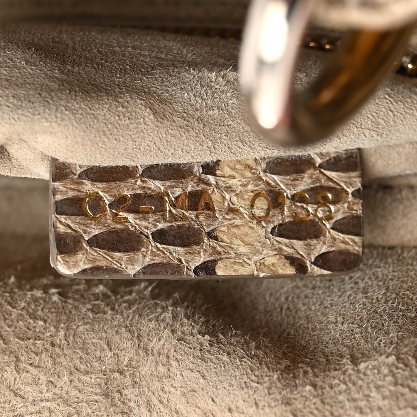 Metallic Snakeskin Cannage Mini Lady Dior Beige
