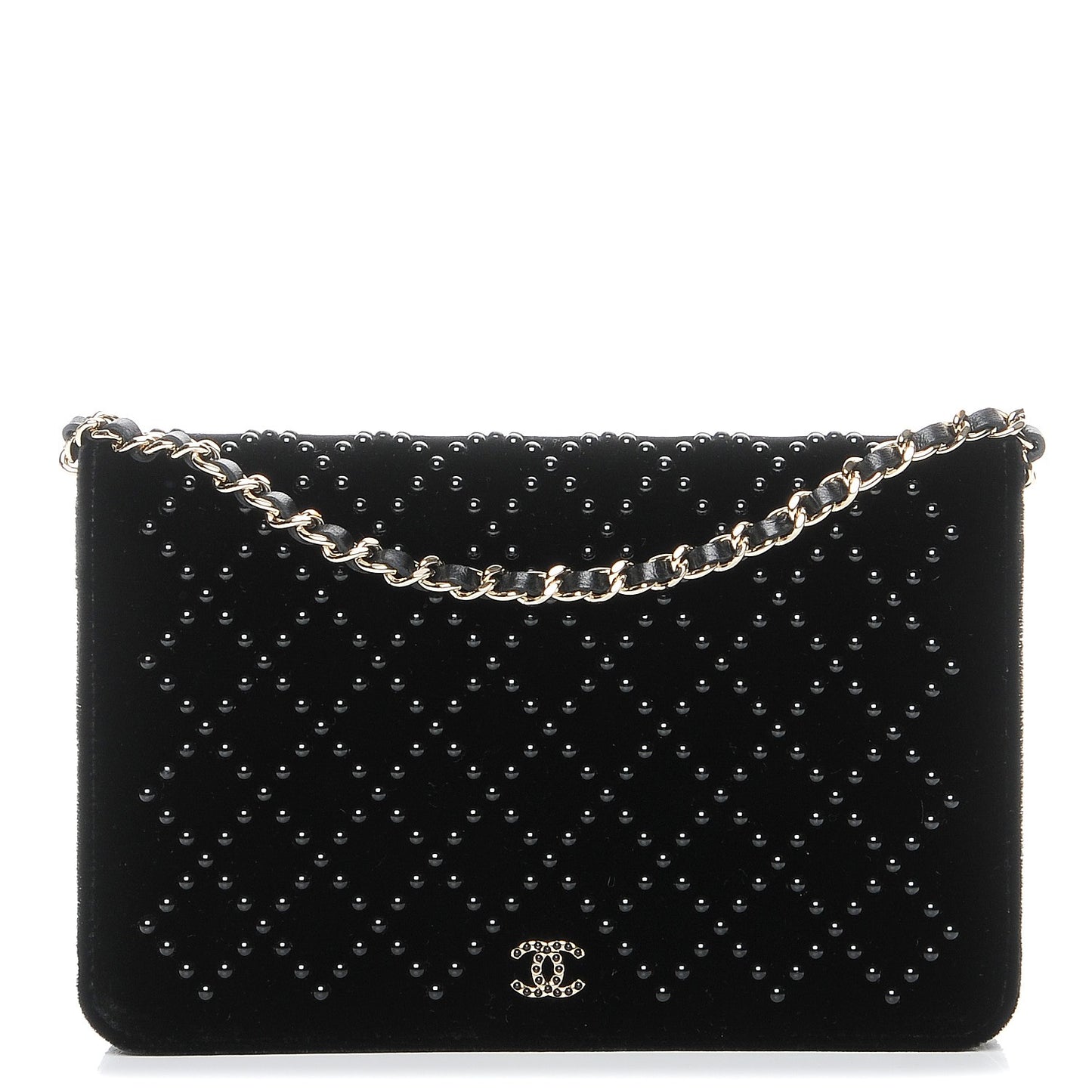 Velvet Studded Wallet On Chain WOC Black