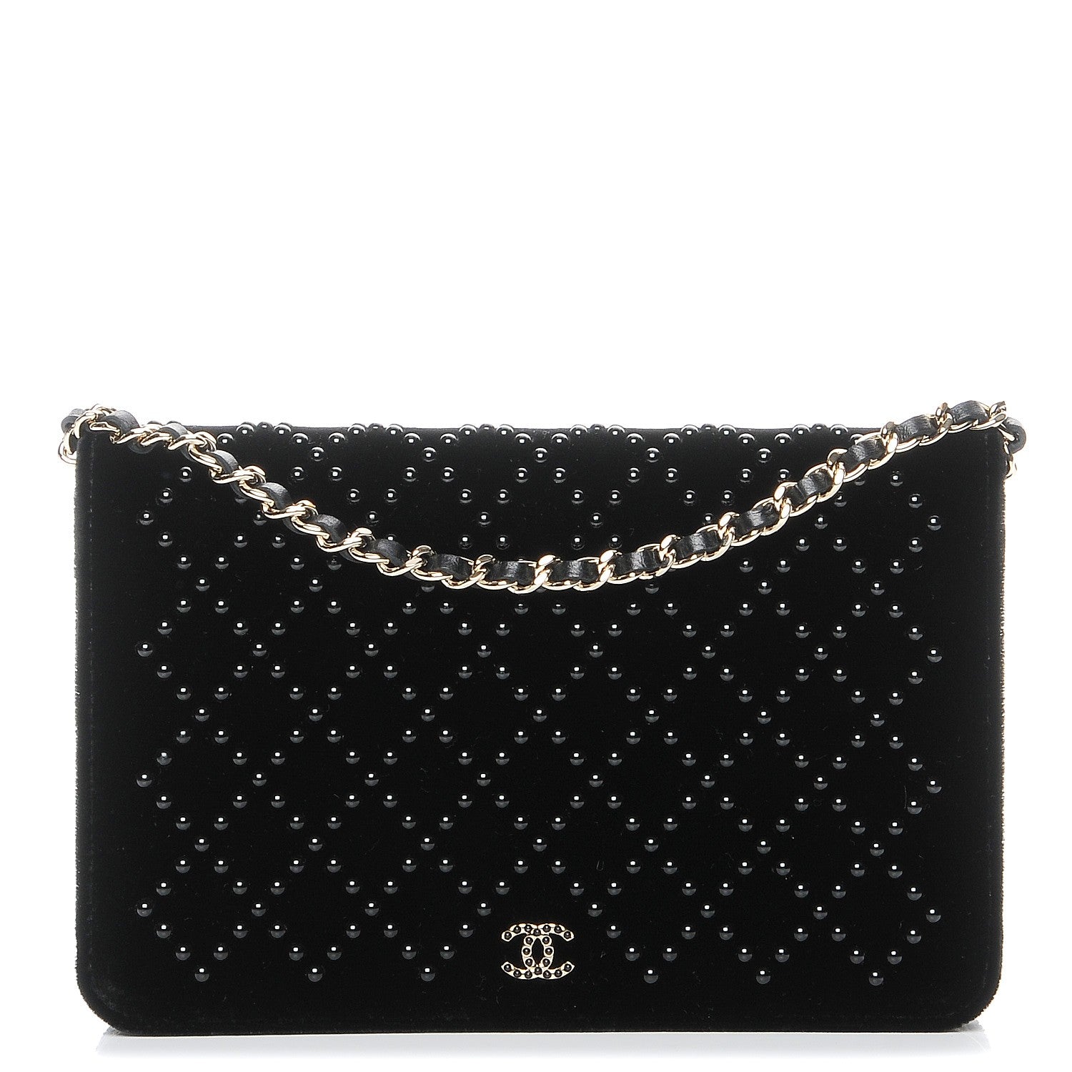 Chanel Velvet Studded Wallet On Chain WOC Black 1 of 9