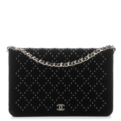 Chanel Velvet Studded Wallet On Chain WOC Black 1 of 9