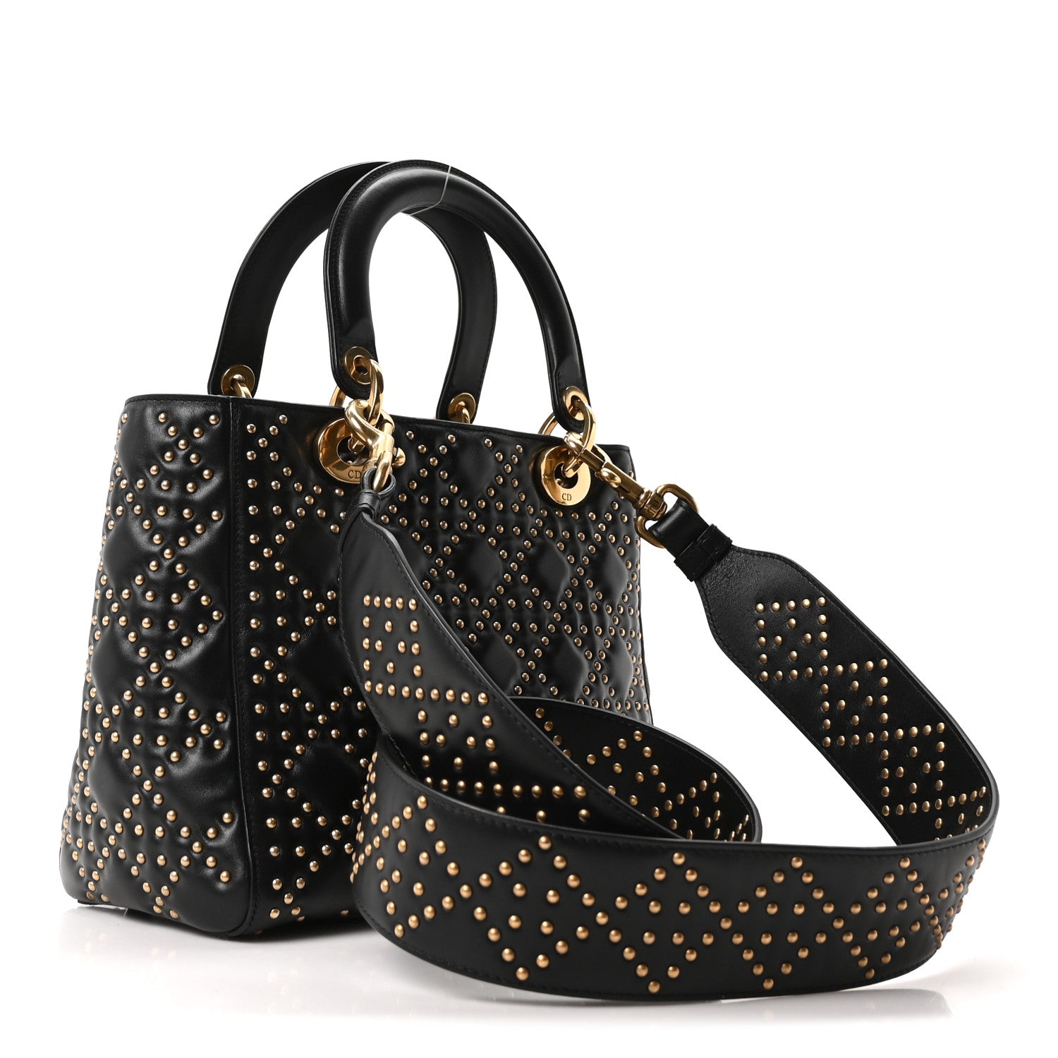 Christian Dior Calfskin Cannage Studded Medium Supple Lady Dior Black 3 of 10
