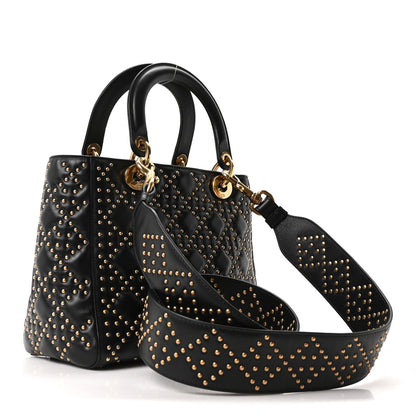 Christian Dior Calfskin Cannage Studded Medium Supple Lady Dior Black 3 of 10