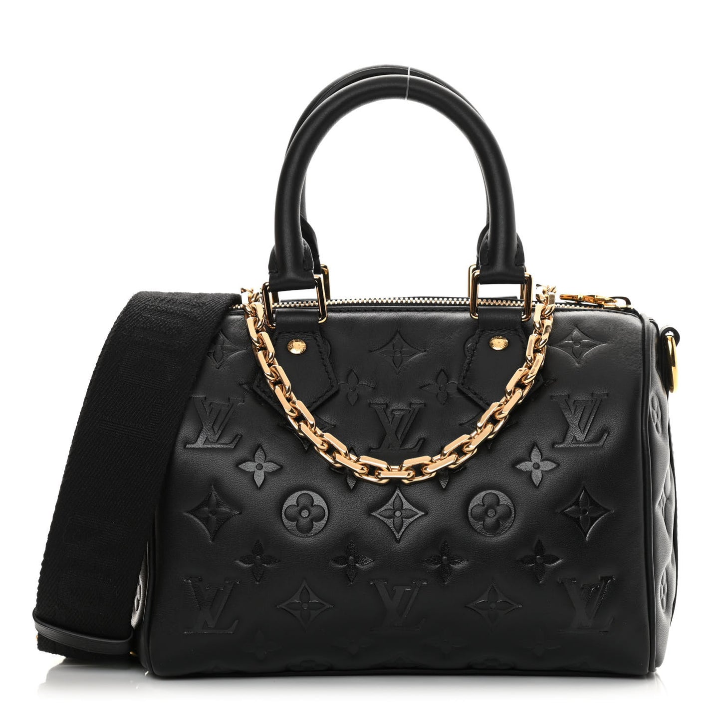 Lambskin Embossed Monogram Speedy 22 Bandouliere Black