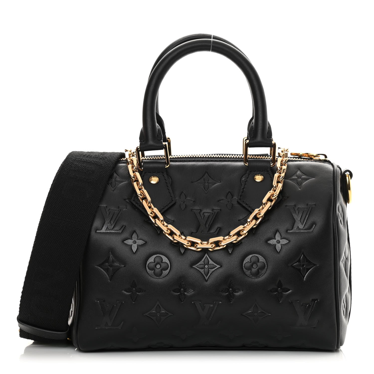 Louis Vuitton Lambskin Embossed Monogram Speedy 22 Bandouliere Black 1 of 10