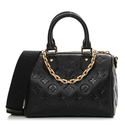 Louis Vuitton Lambskin Embossed Monogram Speedy 22 Bandouliere Black 1 of 10