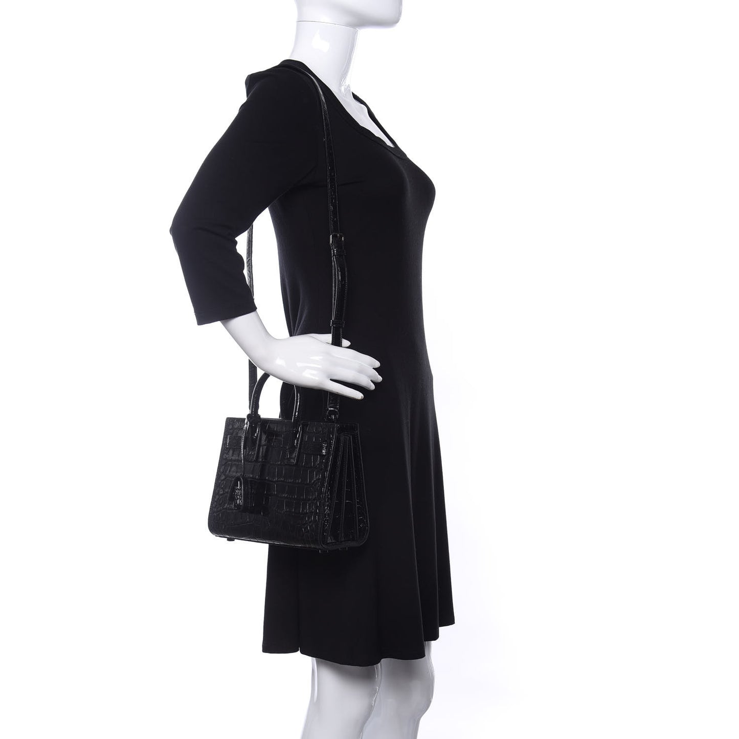 Calfskin Crocodile Embossed Nano Sac De Jour Black