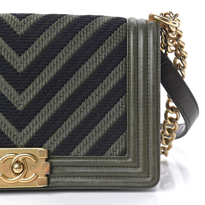 Chanel Fabric Chevron Braided Medium Boy Flap Black Dark Green 25 of 28