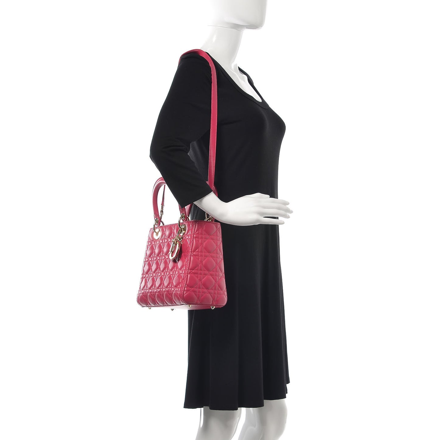 Lambskin Cannage Medium Lady Dior Fuchsia
