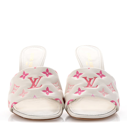 Louis Vuitton Lambskin Embossed Monogram By The Pool Revival High Heel Mules 39 White Pink 3 of 9