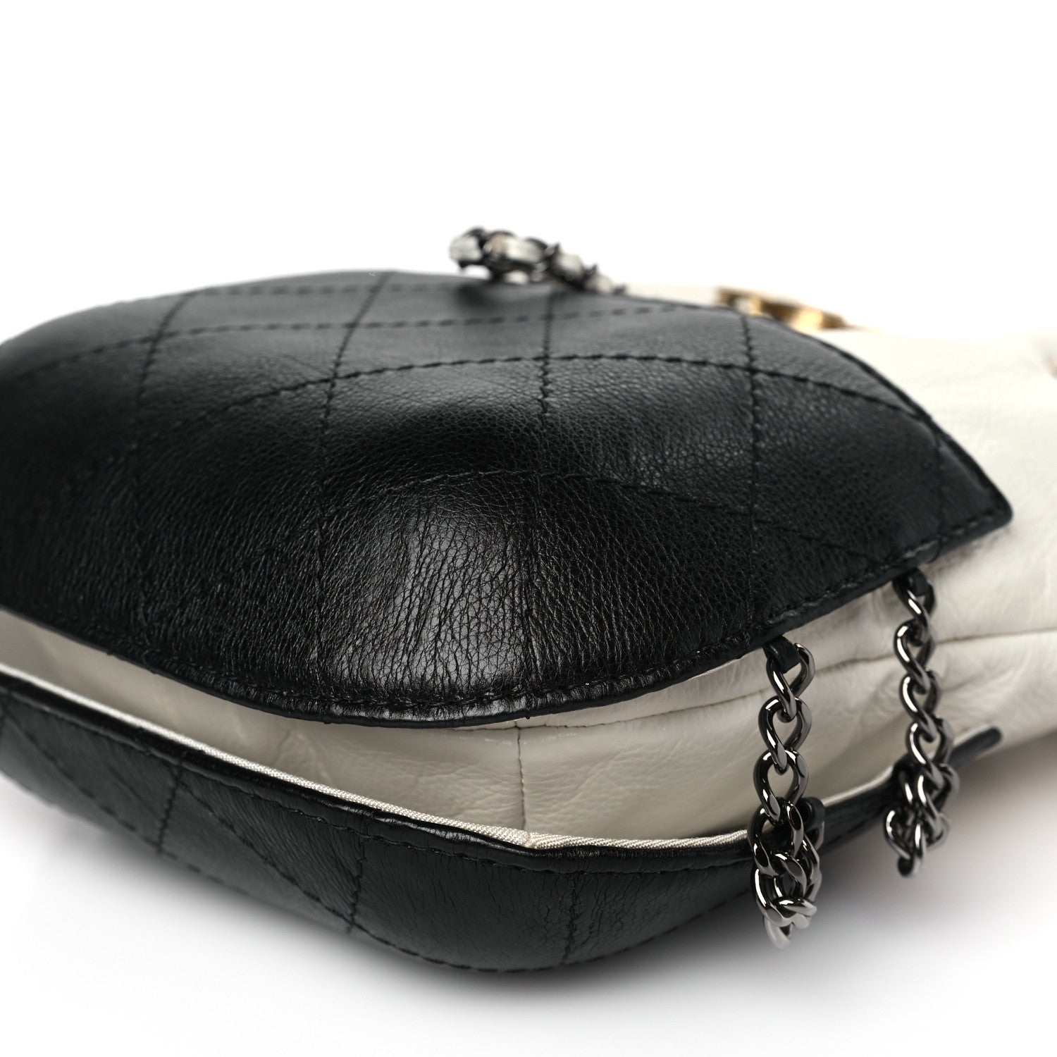 Chanel Aged Calfskin Quilted Small Gabrielle Bucket White Black 9 of 10