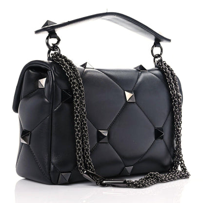 Valentino Garavani Nappa Monochrome Large Roman Stud Shoulder Bag Black 3 of 14