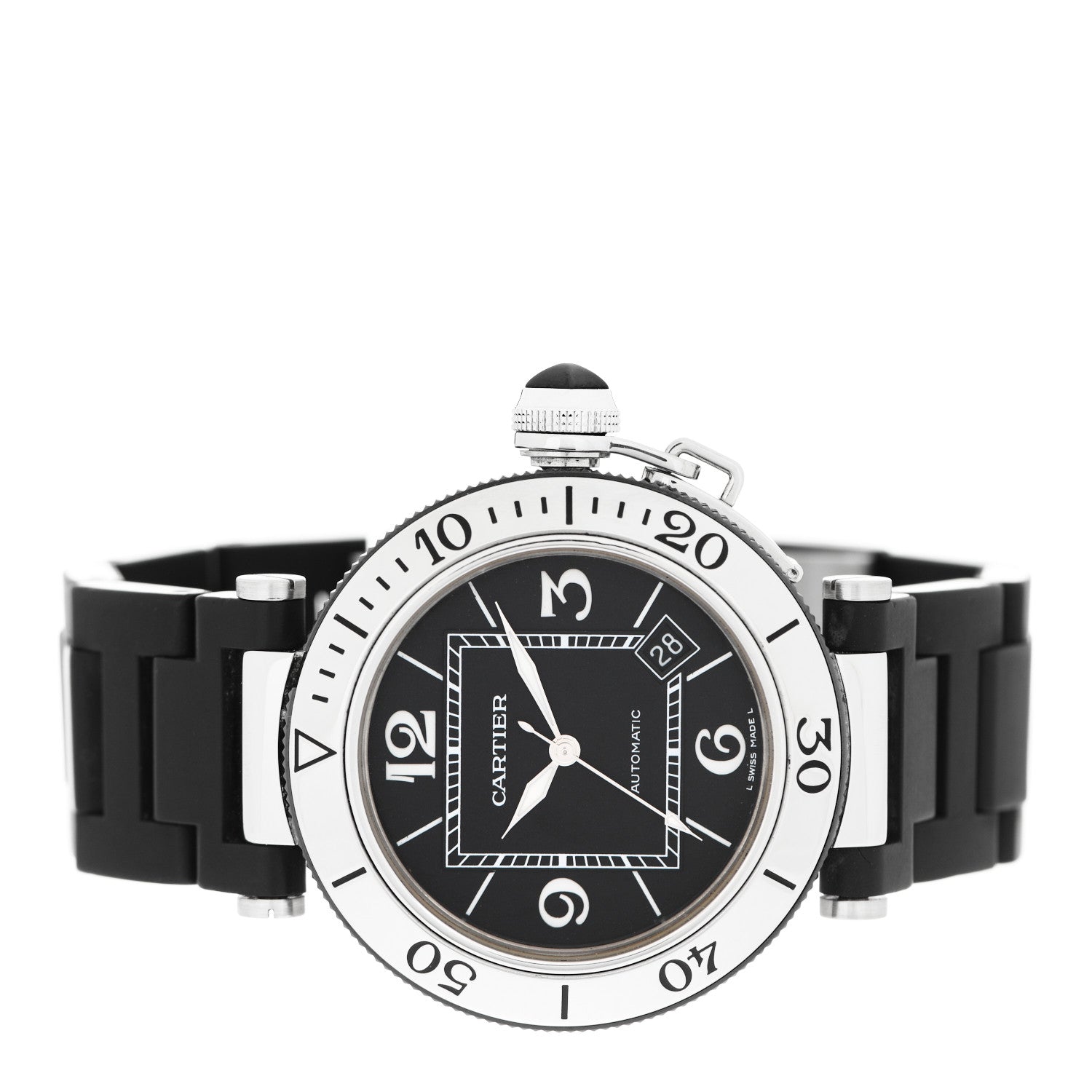 Cartier Stainless Steel Rubber 40mm Pasha C Seatimer Automatic Watch Black 2 of 4