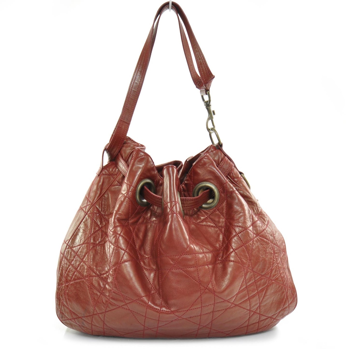 Calfskin Cannage Drawstring Bag Red