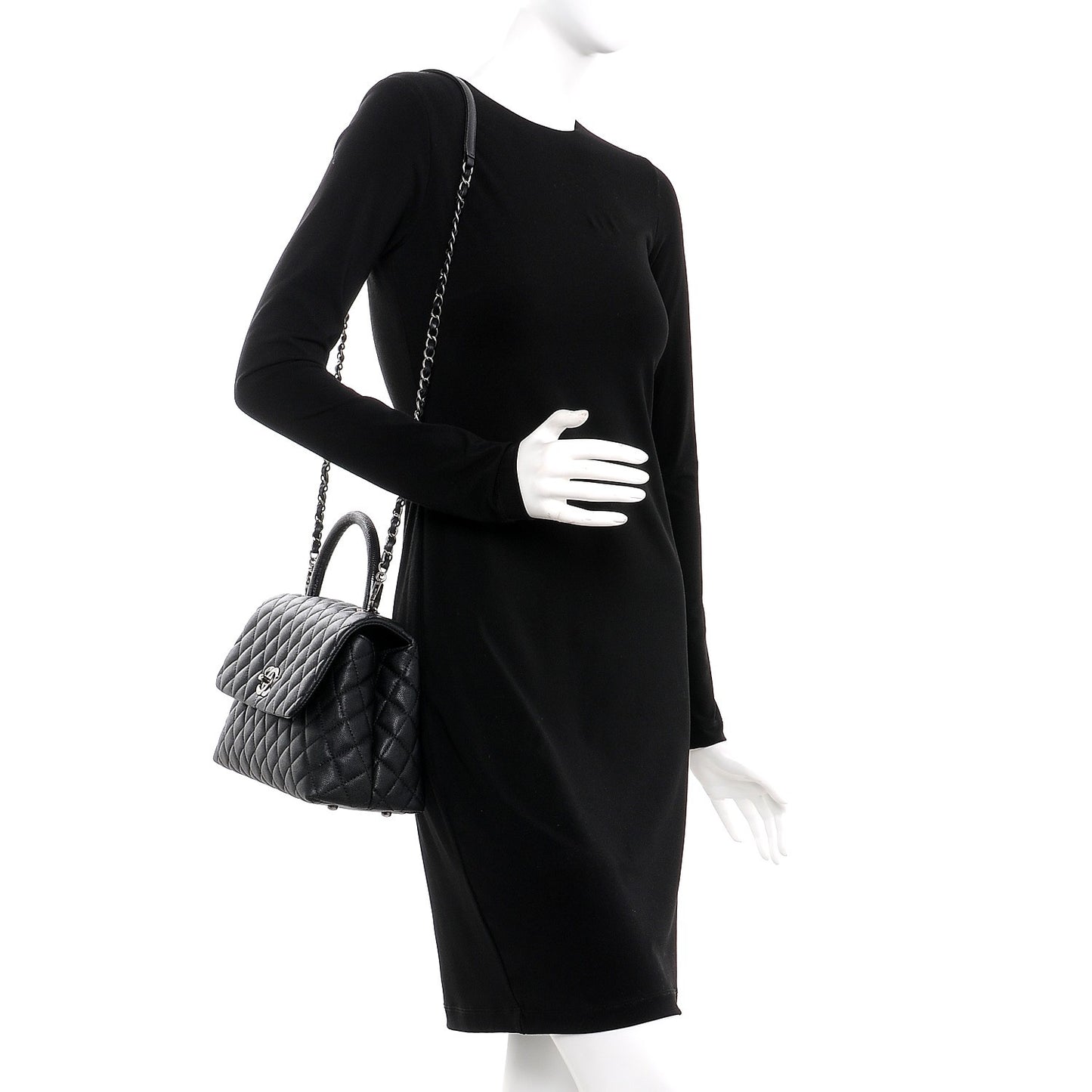 Caviar Lizard Quilted Small Coco Handle Flap Black