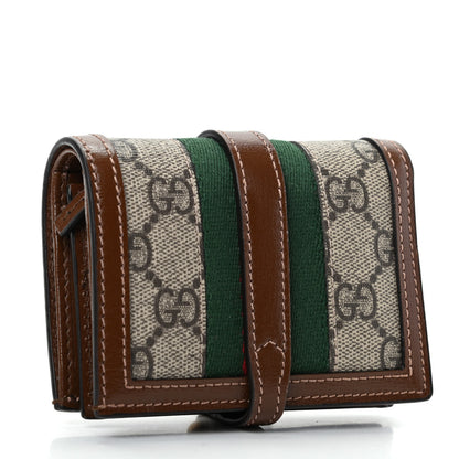 Gucci GG Supreme Monogram Textured Calfskin Web Jackie 1961 Card Case Beige Ebony Brown Sugar 3 of 8