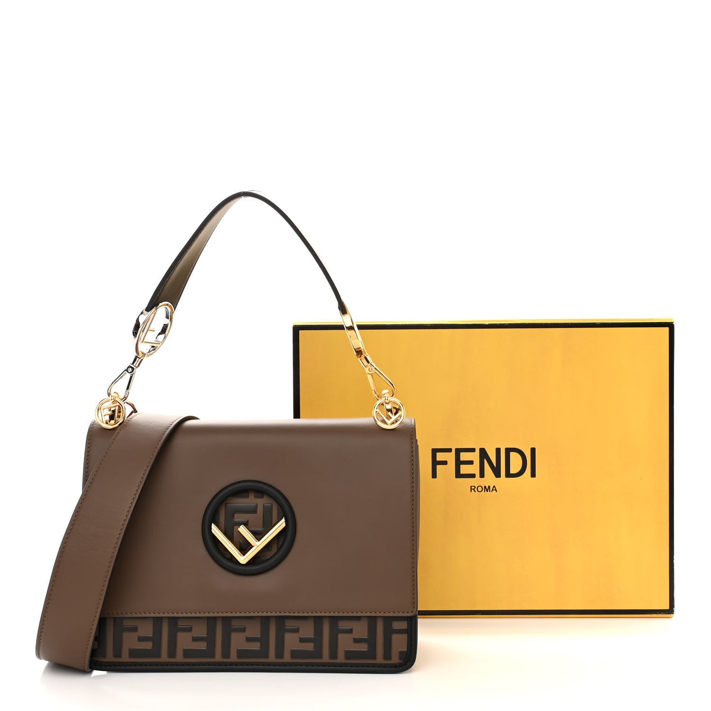 Vitello Century F is Fendi Bi-Color FF 1974 Embossed Kan I Shoulder Bag Maya Black