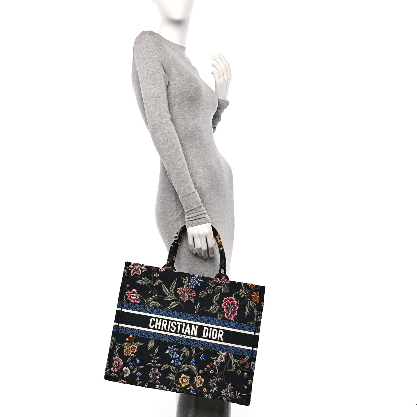 Canvas Embroidered Large Book Tote Black Multicolor