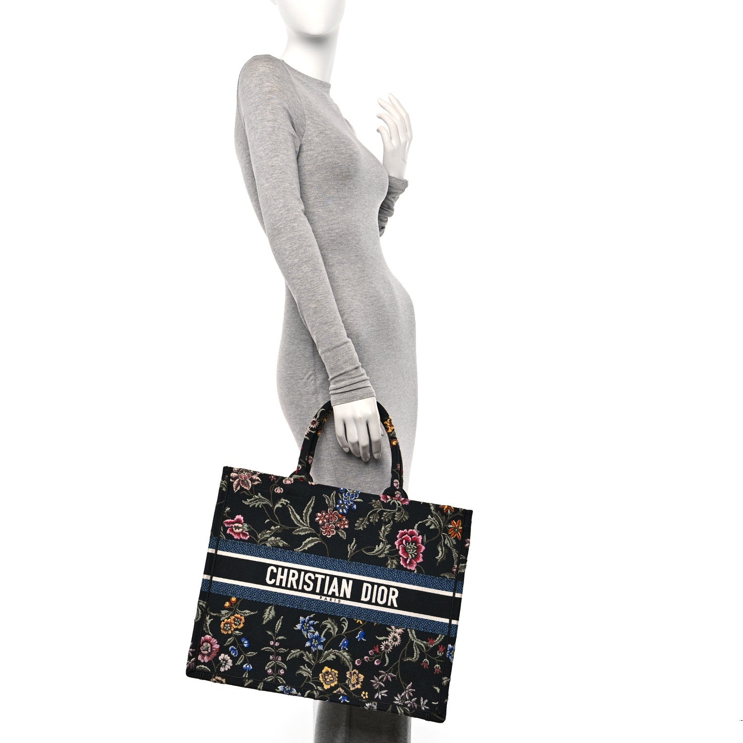 Christian Dior Canvas Embroidered Large Book Tote Black Multicolor 2 of 9