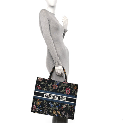 Christian Dior Canvas Embroidered Large Book Tote Black Multicolor 2 of 9