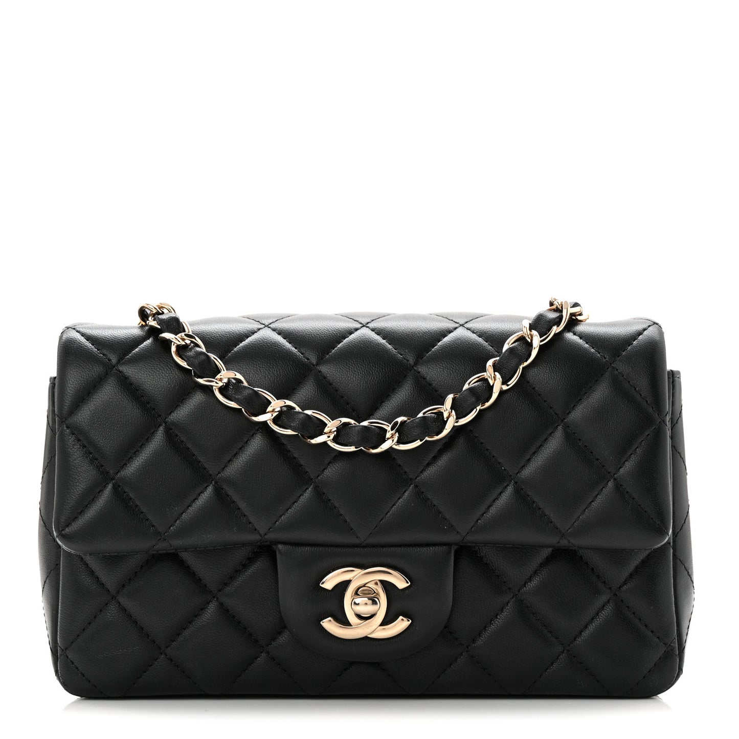Lambskin Quilted Mini Rectangular Flap Black