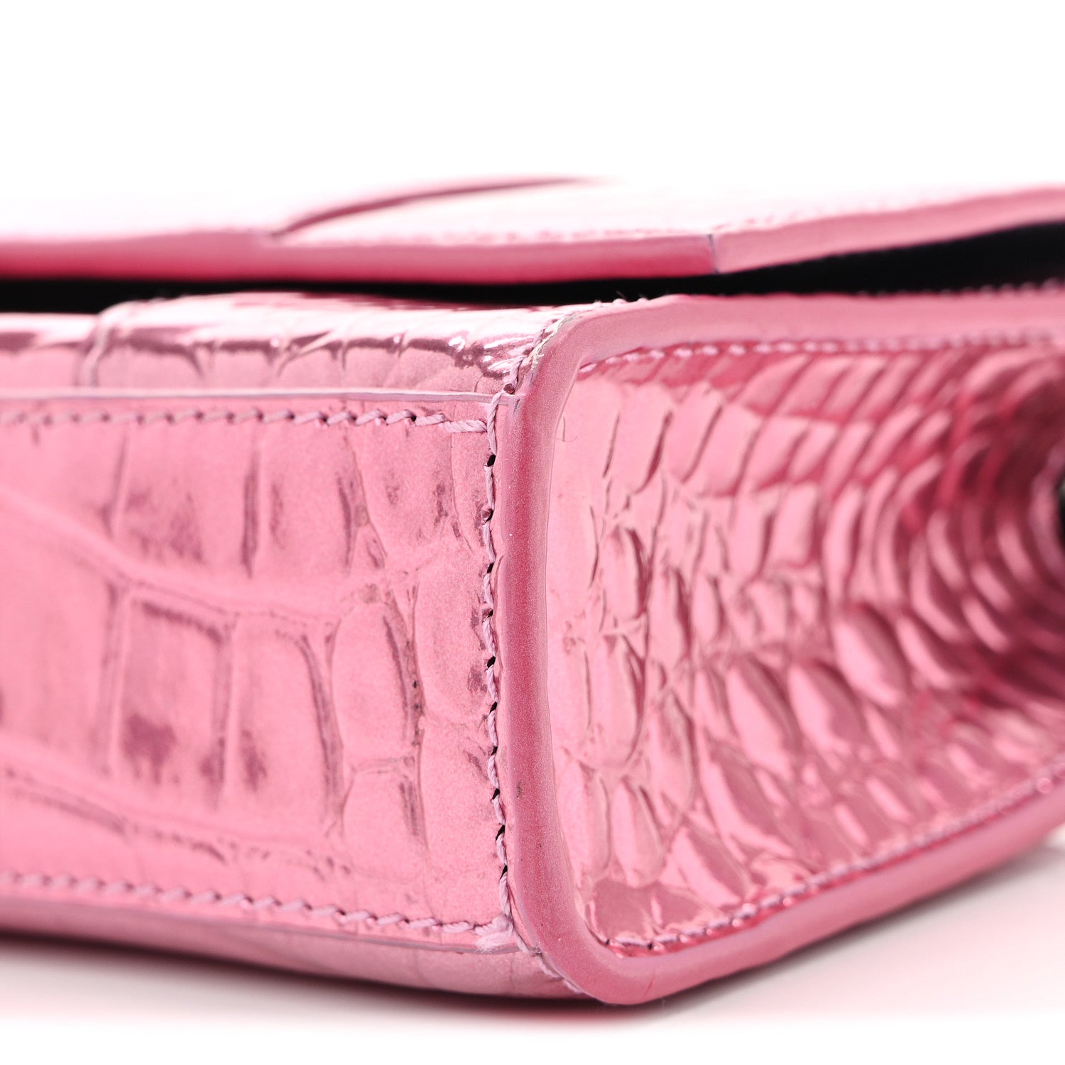 Balenciaga Metallic Shiny Calfskin Crocodile Embossed Hourglass Chain Bag Pink 9 of 13