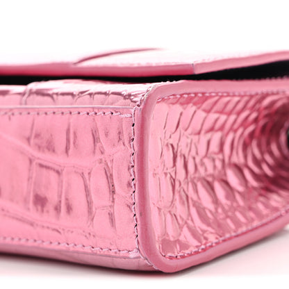 Balenciaga Metallic Shiny Calfskin Crocodile Embossed Hourglass Chain Bag Pink 9 of 13