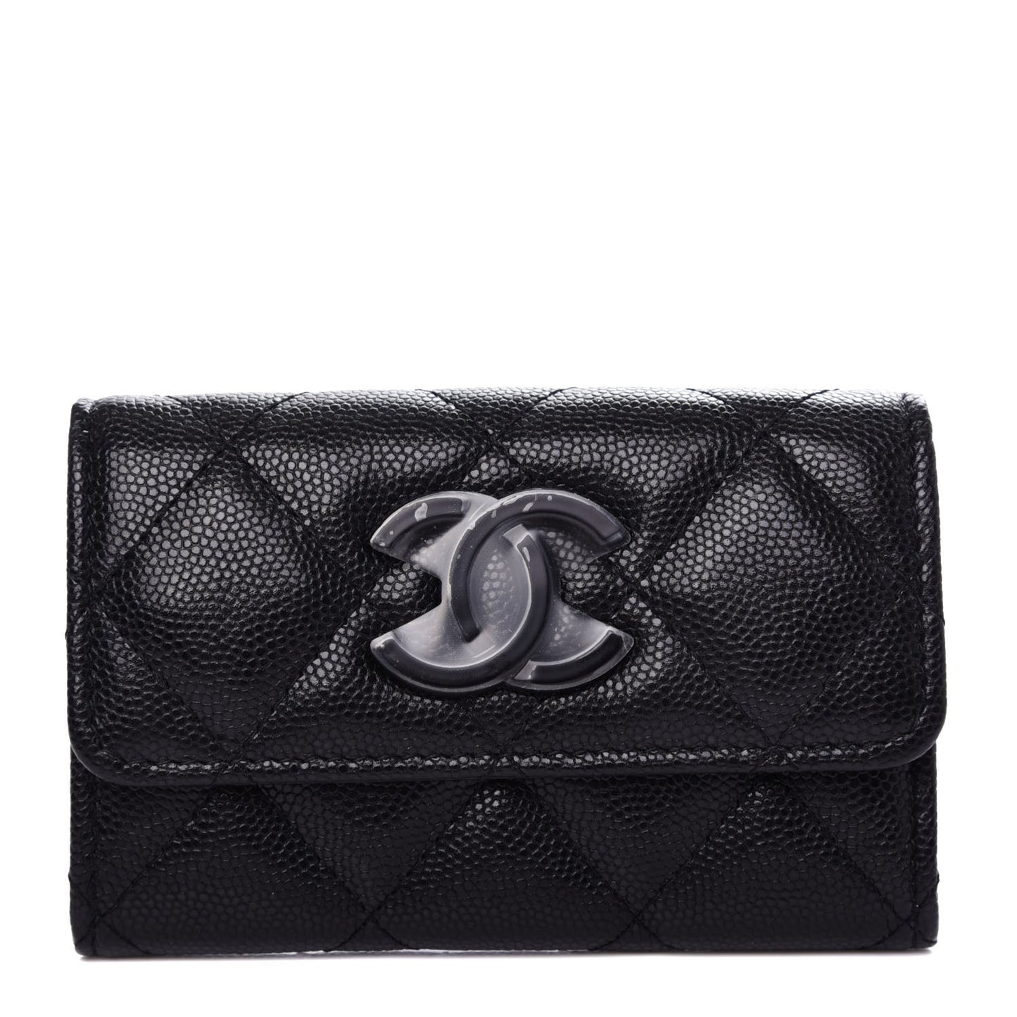 Caviar Quilted My Everything Flap Card Holder Black